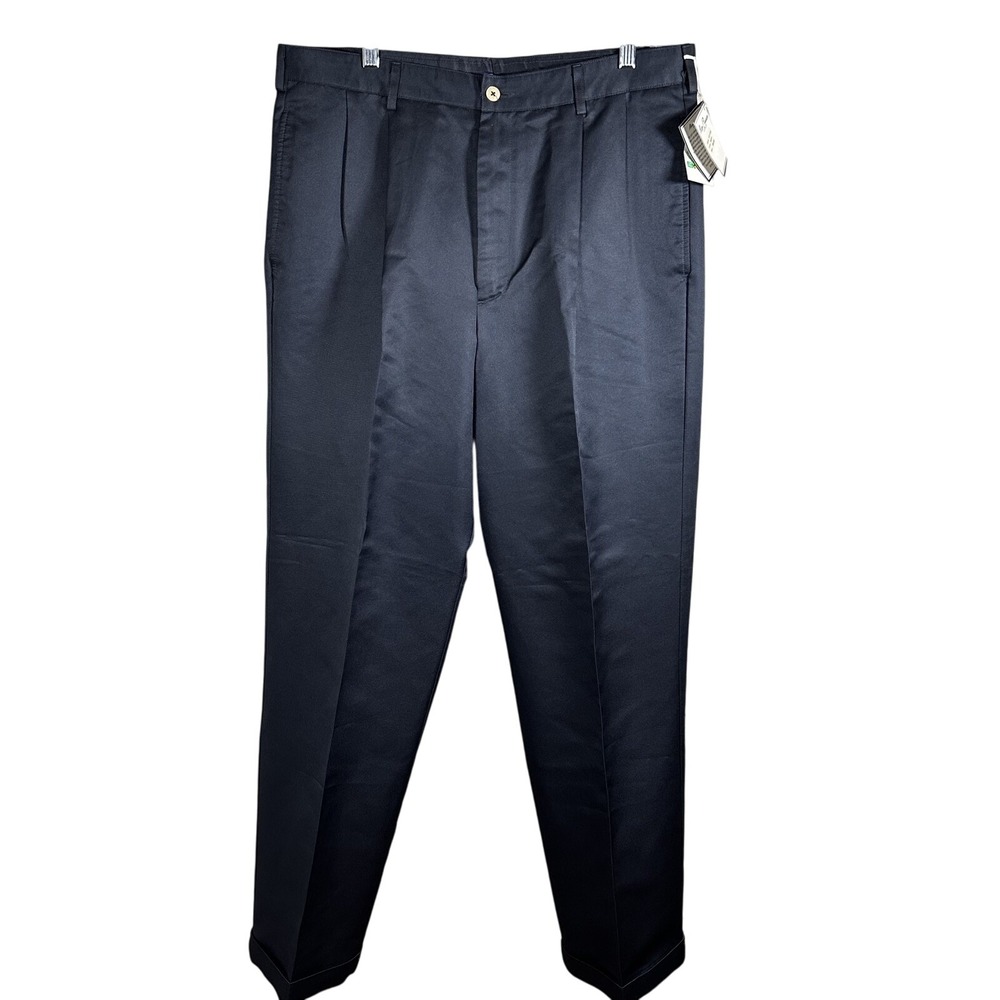 Alan Flusser Golf Pants Mens 36x32  No Iron Dark Blue Pleated Comfort Waistband